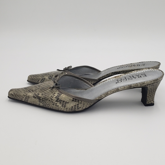 Franco Sarto Black Leather Crocodile Heel Mules Size 9 - Picture 3 of 9